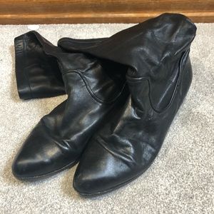Frye Slip On Black Tall Leather Boots